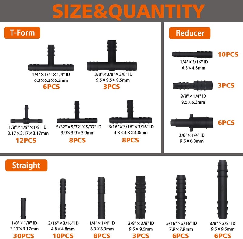 MINIMARU 119PCS Heat Resistant 240℃ (460℉) Nylon Connector Assortment for Automotive Vacuum Tubing Hose Vacuum Tee Kit 14 Sizes Black - Image 2